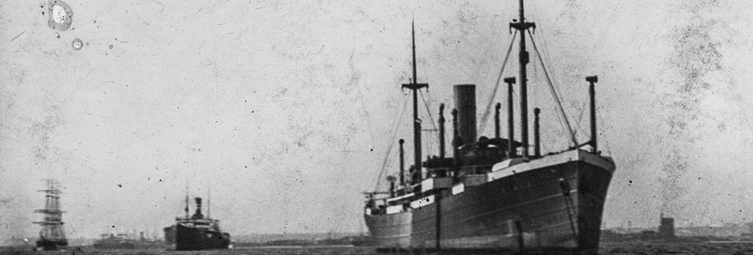 German ship seized during WW1, 1914, VPRS 8357/P5 Unit 25 Black and white photo of a ship on the ocean