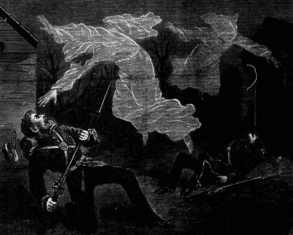 Illustration of the Aldershot ghost hoaxes, Illustrated Police News, 28 April 1877