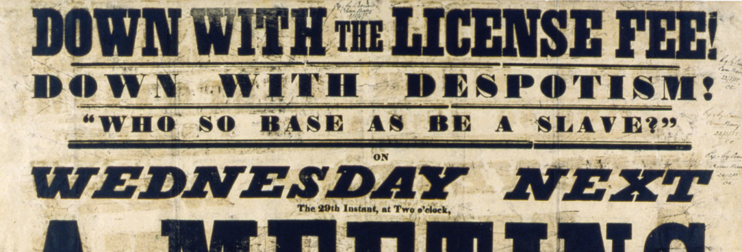 A copy of this inflammatory poster, produced by Seekamp's press, was seized by police and used as evidence in Seekamp's trial. The last phrase, 'Bring you licenses, they may be wanted' was viewed as especially suspicious. An image of a poster from the Eureka stockade