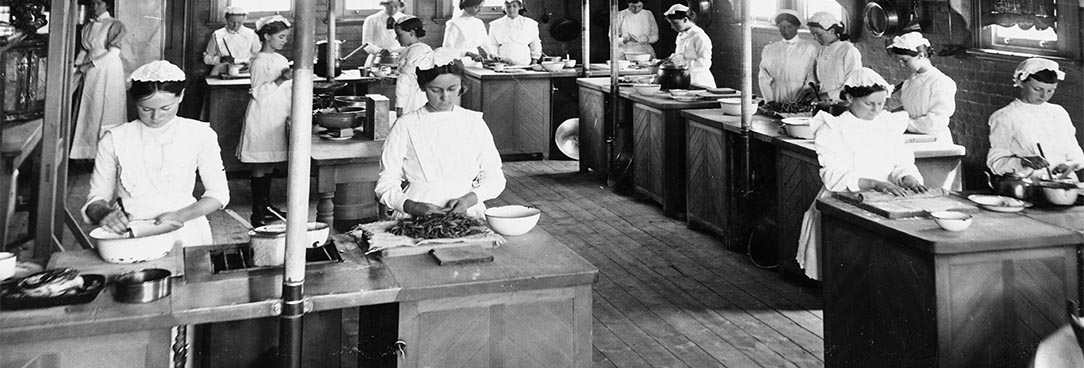 Education History Unit. Location Unknown. Date Unknown VPRS14562 P10 Unit 1 Image 4 Black and white image of girls in kitchen 19th century