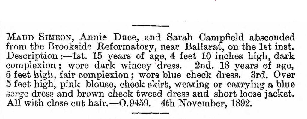 Figure 6: The description of Annie Duce in the Victoria Police Gazette mentions her ‘close cut hair’.