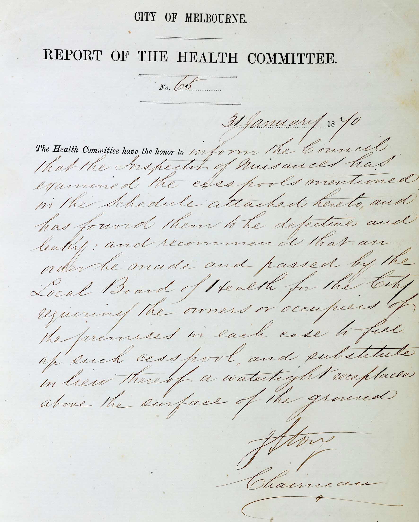 Health Committee Report, 1870