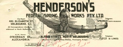 Letter from Henderson’s Federal Spring Works, North Melbourne, dated 25 February 1947