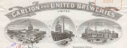 Letter from Carlton and United Breweries, Melbourne, dated 22 April 1913. 