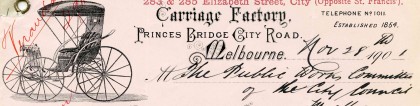 Letter from the Carriage Factory, Melbourne, dated 28 November 1901