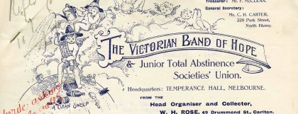 Letter from the Victorian Band of Hope & Juvenile Total Abstinence Societies Union, dated 12 January 1914