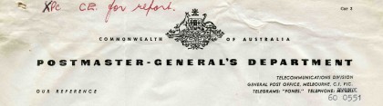 Postmaster-General’s Department, Commonwealth of Australia, dated 25 September 1961. 