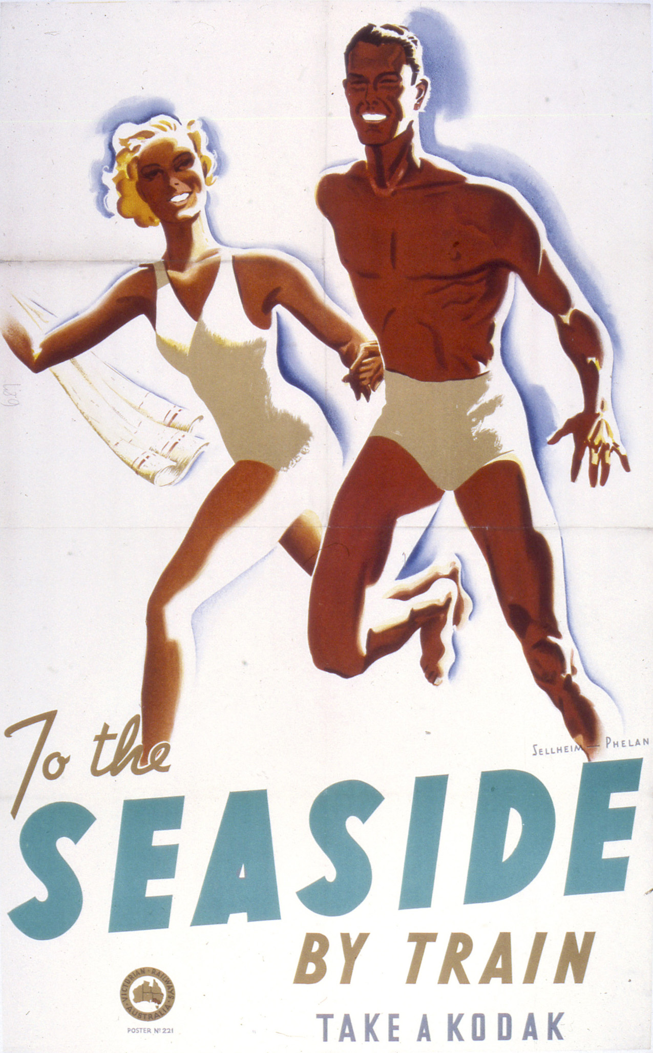 To the seaside by train poster by Gert Sellheim and Phelan
