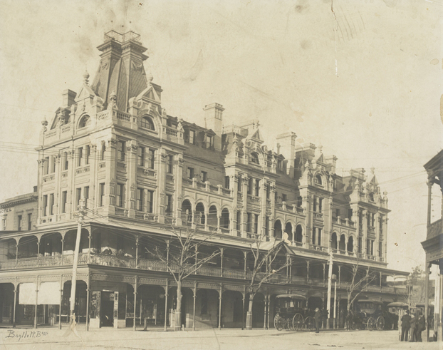 old black and white photo of the shamrock hotel