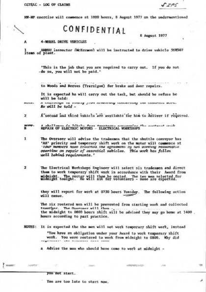 This document describes the ‘no work, no pay’ exercise which escalated the dispute.