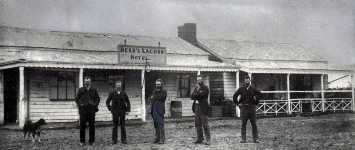 Black and white photograph of Bear Lagoon Hotel.