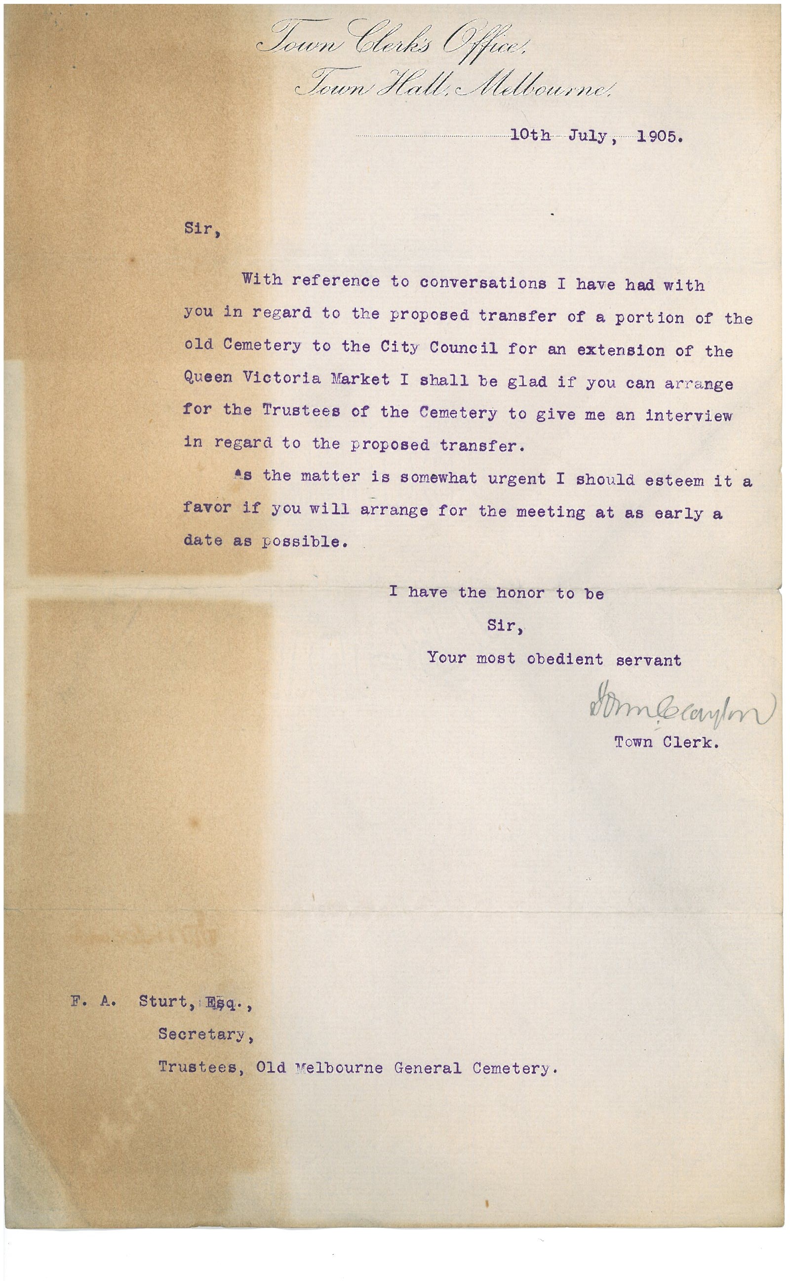 letter from town clerk